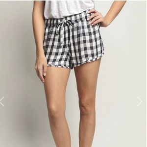 Bella Dahl Gingham Navy Check Fray Hem Shorts - XS